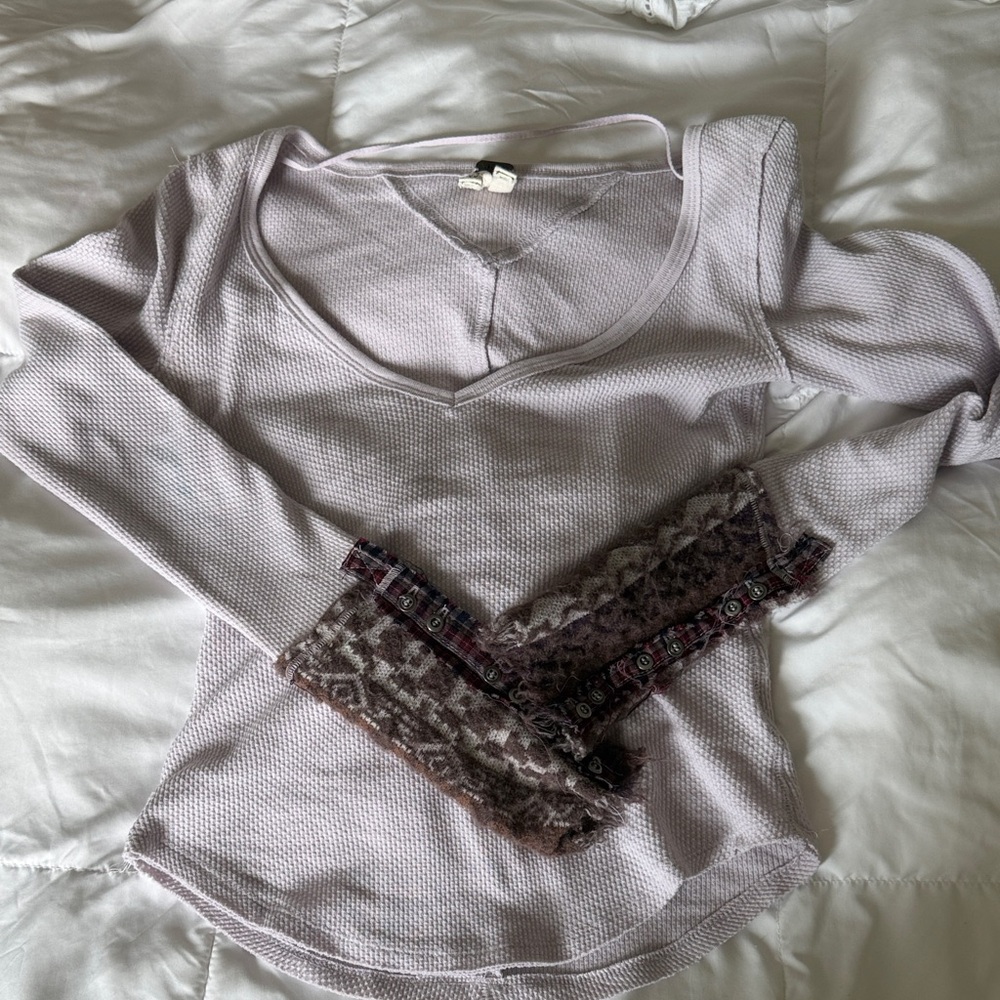 Free People Lavender Long Sleeve Top with Lace Cuffs